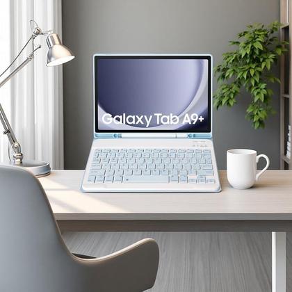 Imagem de Capa de teclado KcoxDCN Slim Candy Colors para Samsung Galaxy Tab A9 Plus 11 polegadas 2023 com porta-canetas S azul claro