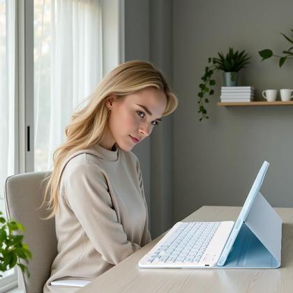 Imagem de Capa de teclado KcoxDCN Slim Candy Colors para Samsung Galaxy Tab A9 Plus 11 polegadas 2023 com porta-canetas S azul claro