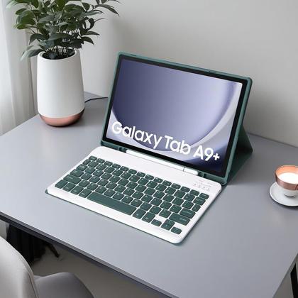 Imagem de Capa de teclado KcoxDCN Slim Candy Colors para Samsung Galaxy Tab A9 Plus 11 polegadas 2023 com porta-canetas S verde escuro
