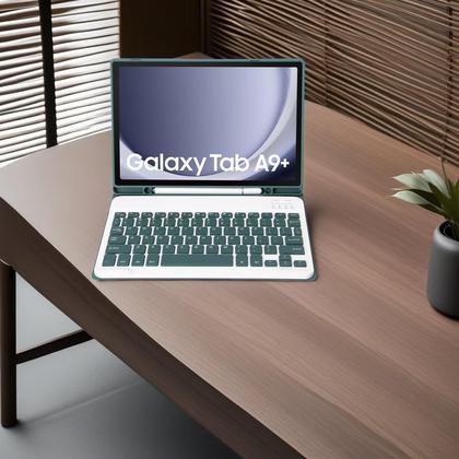 Imagem de Capa de teclado KcoxDCN Slim Candy Colors para Samsung Galaxy Tab A9 Plus 11 polegadas 2023 com porta-canetas S verde escuro