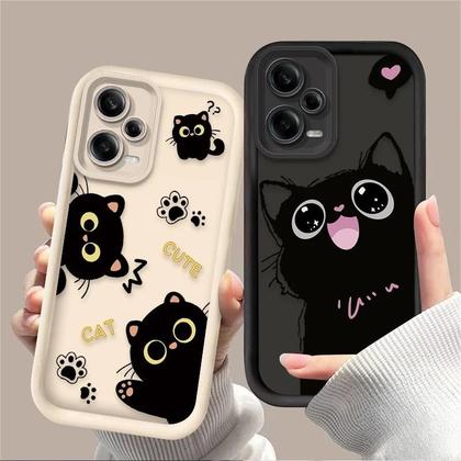 Imagem de Capa De Telefone De Desenho Animado Gato Preto Para Xiaomi Redmi Note 14 13 12 11 pro plus 5G 12S
