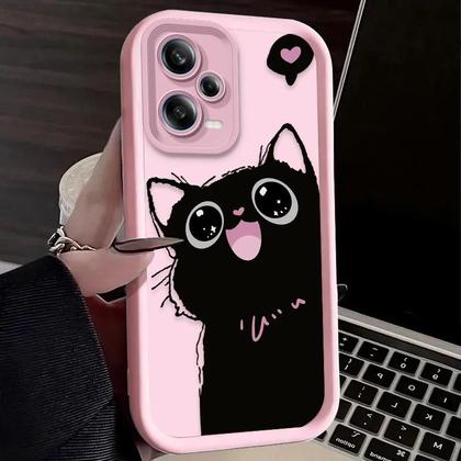 Imagem de Capa De Telefone De Desenho Animado Gato Preto Para Xiaomi Redmi Note 14 13 12 11 pro plus 5G 12S