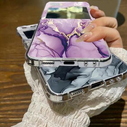 Imagem de Capa De Telefone Dobrável Em PC Transparente Com Padrão De Mármore Para Samsung Galaxy Z Flip 7 6 5