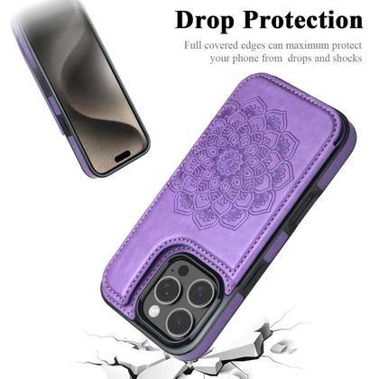 Imagem de Capa de telefone MMHUO para iPhone 16 Pro Wallet com porta-cartões roxa