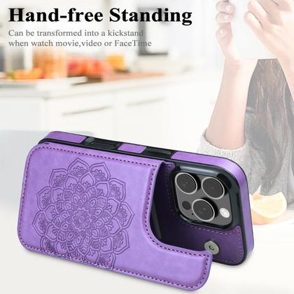 Imagem de Capa de telefone MMHUO para iPhone 16 Pro Wallet com porta-cartões roxa