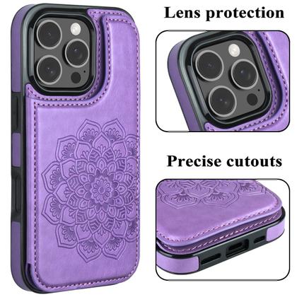 Imagem de Capa de telefone MMHUO para iPhone 16 Pro Wallet com porta-cartões roxa