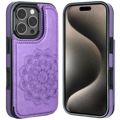 Imagem de Capa de telefone MMHUO para iPhone 16 Pro Wallet com porta-cartões roxa