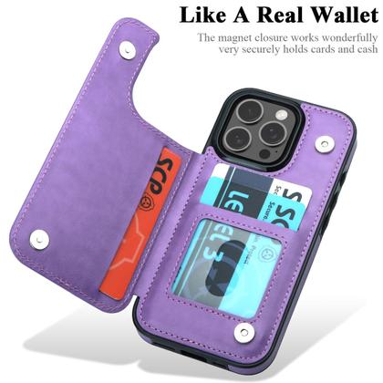 Imagem de Capa de telefone MMHUO para iPhone 16 Pro Wallet com porta-cartões roxa