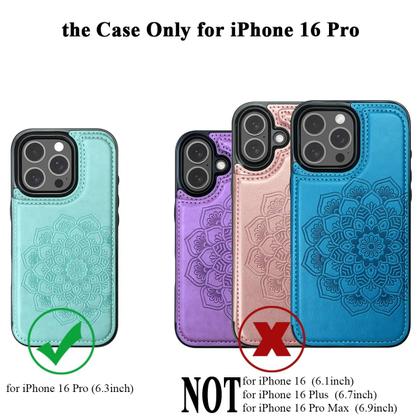 Imagem de Capa de telefone MMHUO para iPhone 16 Pro Wallet com porta-cartões roxa