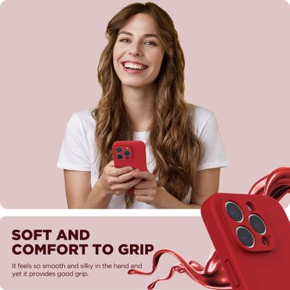 Imagem de Capa de telefone SURPHY projetada para iPhone 14 Pro vermelha com protetor de tela