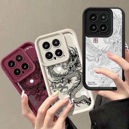 Imagem de Capa de Telefone Xiaomi Luxo Fosco com Totem de Dragão - Mi 13T, 12T Pro, 11 Lite, 14, 13 Pro, Poco F5, X5 e X3