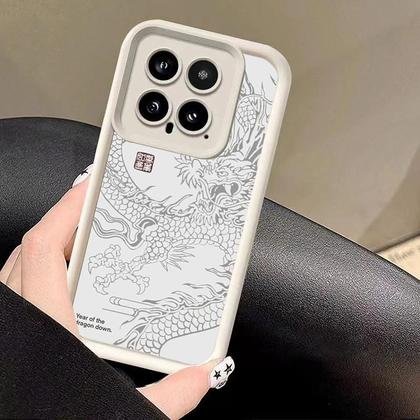 Imagem de Capa de Telefone Xiaomi Luxo Fosco com Totem de Dragão - Mi 13T, 12T Pro, 11 Lite, 14, 13 Pro, Poco F5, X5 e X3