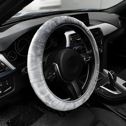 Imagem de Capa De Volante De Carro Premium De Pelúcia Curta E Macia De 38cm, Protetor De Alta Densidade Para O