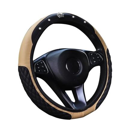 Imagem de Capa de Volante de Couro com Coroa de Diamante (14,5-15 Polegadas) - Acessório para Carro