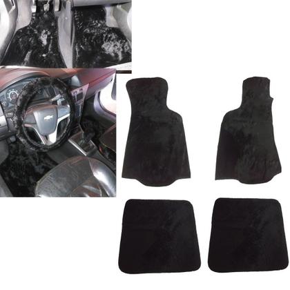 Imagem de Capa de Volante em Pelúcia Preto Tapete Automotivo e Capa de Cambio e Freio de Mão Kit Completo