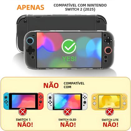 Imagem de Capa dura transparente para pc, capa protetora dividida para console nintendo switch 2, acessórios