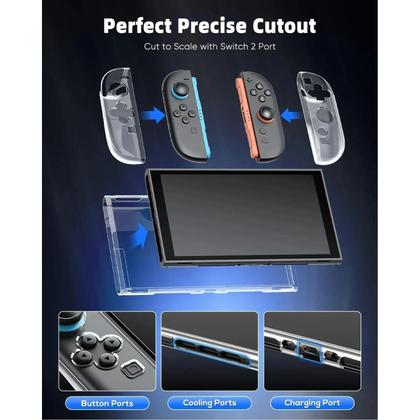 Imagem de Capa dura transparente para pc, capa protetora dividida para console nintendo switch 2, acessórios