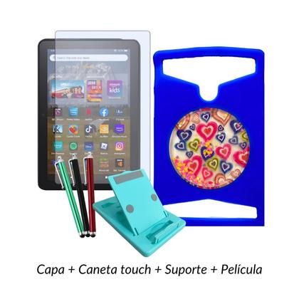 Imagem de Capa Emborrachada + Película + Suporte + Caneta Touch p/ Tablet Amazon HD8