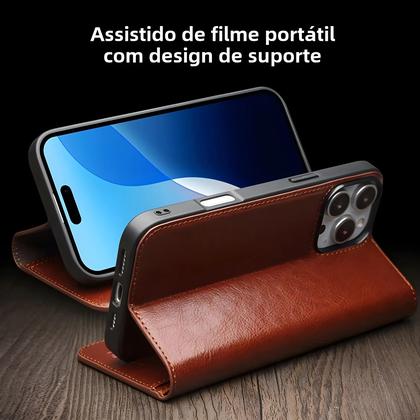 Imagem de Capa Flip de Couro Genuíno para iPhone 16 Pro Max - Com Compartimento para Cartões