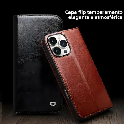Imagem de Capa Flip de Couro Genuíno para iPhone 16 Pro Max - Com Compartimento para Cartões