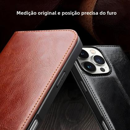 Imagem de Capa Flip de Couro Genuíno para iPhone 16 Pro Max - Com Compartimento para Cartões