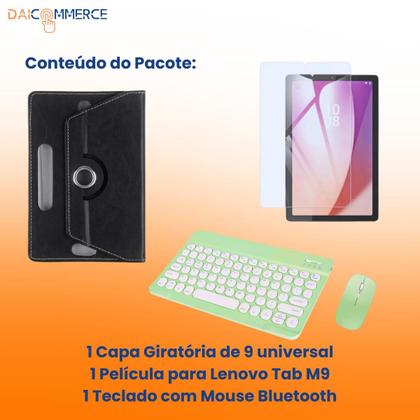 Imagem de Capa Giratória P/ Tablet Lenovo Tab M9 + Película + Teclado Com Mouse
