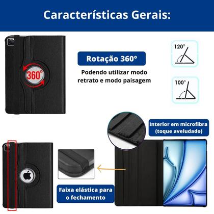 Imagem de Capa giratória + Película de vidro para iPad Air 6 M2 11”