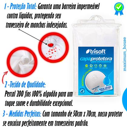 Imagem de Capa Impermeável de Travesseiro Com Ziper 100% Algodão Fronha Protetora Anti Acaro Grande Branco - Trisoft