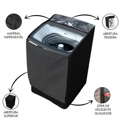 Imagem de Capa Impermeavel Proterora Maquina De Lavar Brastemp 16kg BWD Zíper Transparente Preta