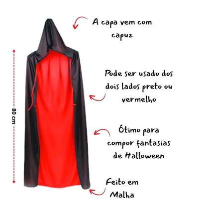 Imagem de Capa Infantil Vampiro Drácula Dupla Face com Capuz Festa Halloween 80cm