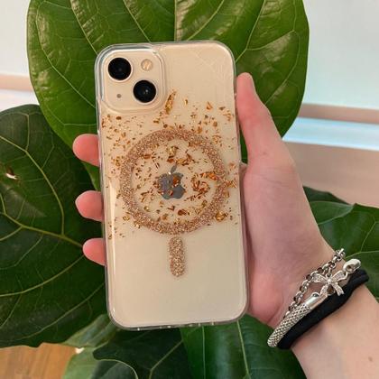 Imagem de Capa Magsafe Transparente Glitter Dourado