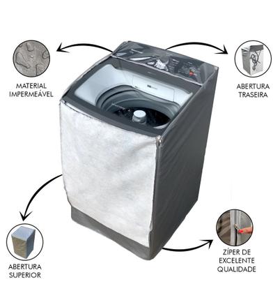 Imagem de Capa Maquina De Lavar Brastemp 16kg BWK Zíper Transparente Cinza