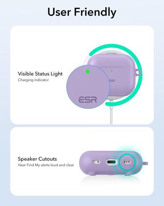 Imagem de Capa para AirPods 4 ESR HaloLock Purple com proteção total contra quedas