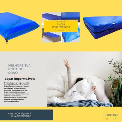 Imagem de Capa para Colchão Casal Impermeável 100% Poliéster Cor Azul com zíper grande