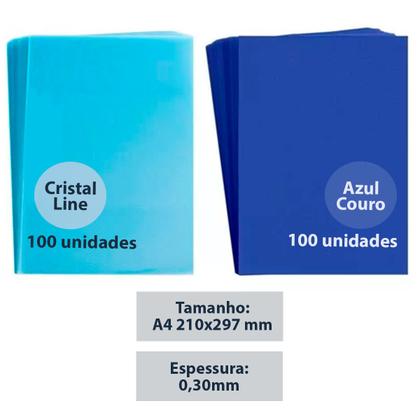 Imagem de Capa Para Encadernação A4 Cristal Line + Azul Couro 200 Un