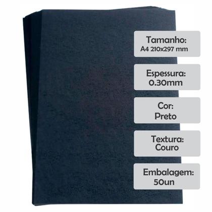 Imagem de Capa para encadernação A4 Preto Couro 50un