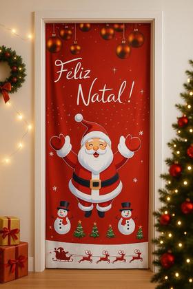Imagem de Capa para Porta Enfeite de Natal 2,10x0,85 Acabamento com Elástico Papai Noel Feliz Natal