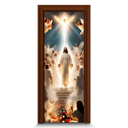 Imagem de Capa Para Porta ou Painel de Mesa Decoração De Jesus Cristo Religioso Painel Em Tecido Com Elástico