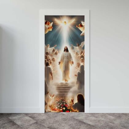 Imagem de Capa Para Porta ou Painel de Mesa Decoração De Jesus Cristo Religioso Painel Em Tecido Com Elástico