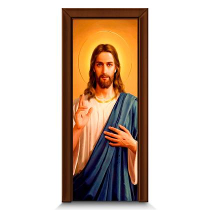 Imagem de Capa Para Porta ou Painel de Mesa Decoração De Jesus Cristo Religioso Painel Em Tecido Com Elástico