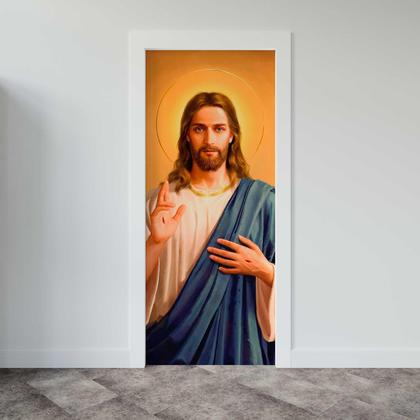 Imagem de Capa Para Porta ou Painel de Mesa Decoração De Jesus Cristo Religioso Painel Em Tecido Com Elástico