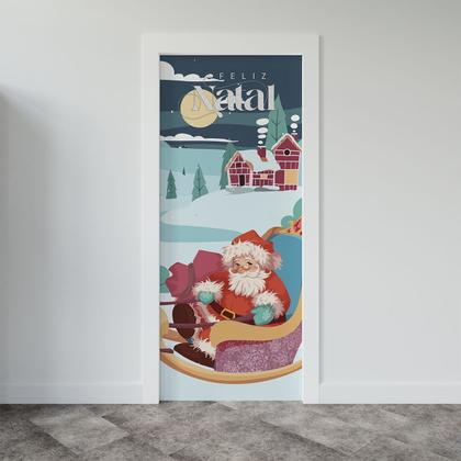 Imagem de Capa Para Porta ou Painel de Mesa Decoração De Natal Papai Noel Painel Em Tecido Com Elástico