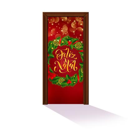 Imagem de Capa Para Porta ou Painel de Mesa Decoração De Natal Papai Noel Painel Em Tecido Com Elástico