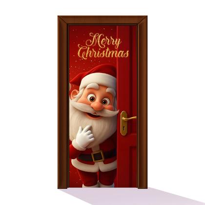 Imagem de Capa Para Porta ou Painel de Mesa Decoração De Natal Papai Noel Painel Em Tecido Com Elástico