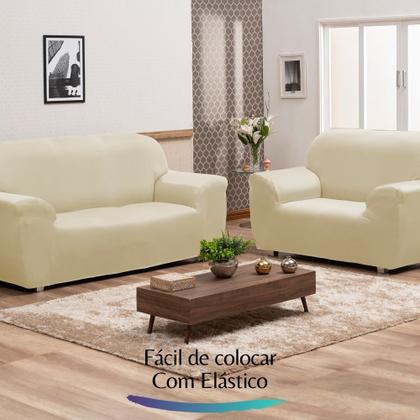 Imagem de Capa para Sofá 2 e 3 lugares de Malha c/ Elástico - Creme