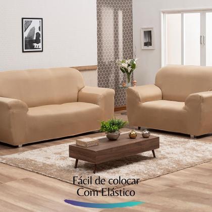 Imagem de Capa para Sofá de Malha c/ Elástico Alto Padrão - Bege