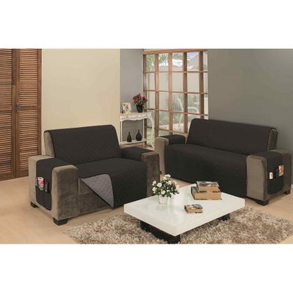 Imagem de Capa para sofa king de 2 e 3 lugares impermeavel duas face resistente em viés e matelado ultrassonico + porta objetos largura dos assentos de 1,20m e 