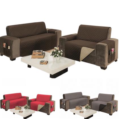 Imagem de Capa para sofa king de 2 e 3 lugares impermeavel duas face resistente em viés e matelado ultrassonico + porta objetos largura dos assentos de 1,20m e 