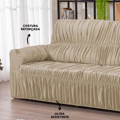 Imagem de Capa para Sofa Retratil 4 Lugares Malha Gel 21 Elasticos Avelã