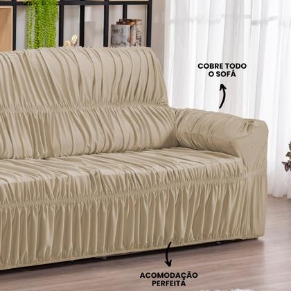 Imagem de Capa para Sofa Retratil 4 Lugares Malha Gel 21 Elasticos Avelã